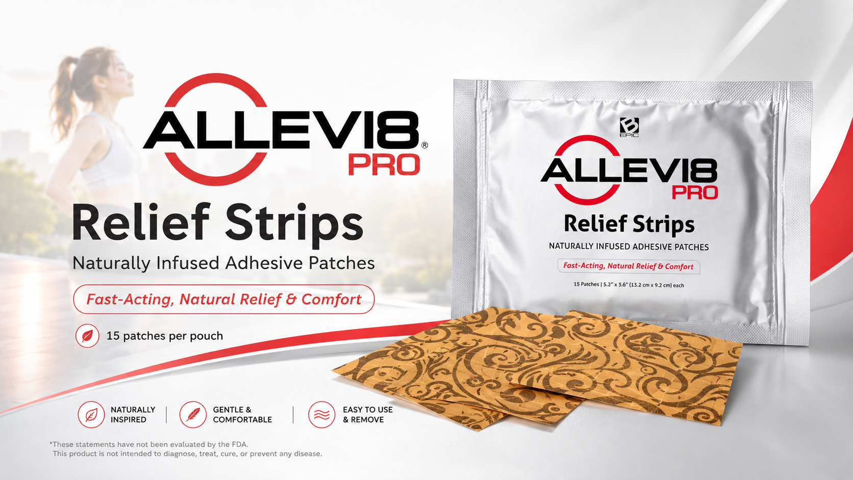 ALLEVI8 PRO Relief Strips, 15 naturally infused adhesive patches