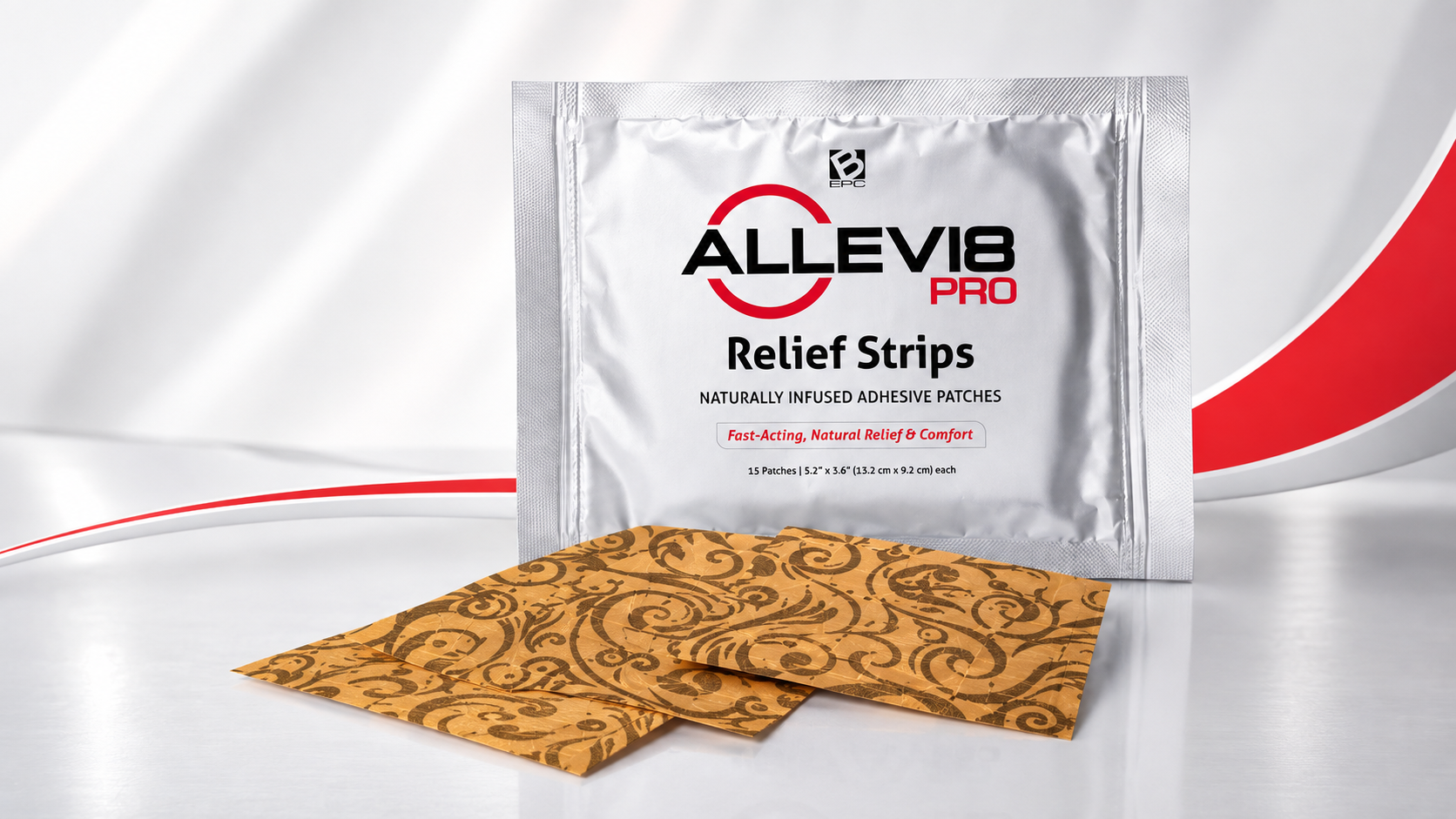 ALLEVI8 PRO pouch with large tan botanical-patterned strips